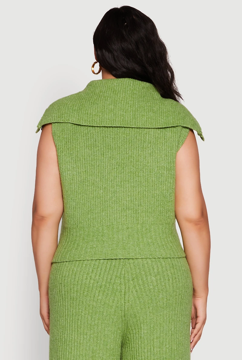 Womens Plus Size Sleeveless Collared Button Front Cardigan, Green, Size 2X