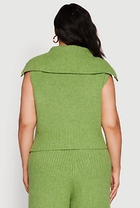 Womens Plus Size Sleeveless Collared Button Front Cardigan, Green, Size 3X