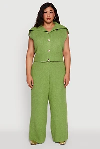 Womens Plus Rib Knit Pull On Wide Leg Pants, 2X