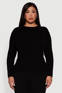 Womens Plus Cable Knit Long Sleeve Crew Neck Sweater, 2X