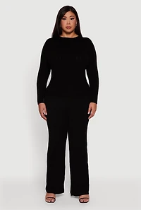 Womens Plus Cable Knit Long Sleeve Crew Neck Sweater, 2X