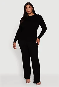 Womens Plus Cable Knit Long Sleeve Crew Neck Sweater, 2X