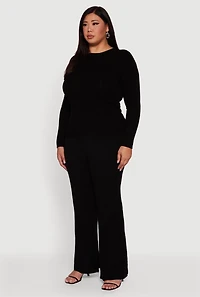 Womens Plus Size Cable Knit Long Sleeve Crew Neck Sweater, Black, Size 2X