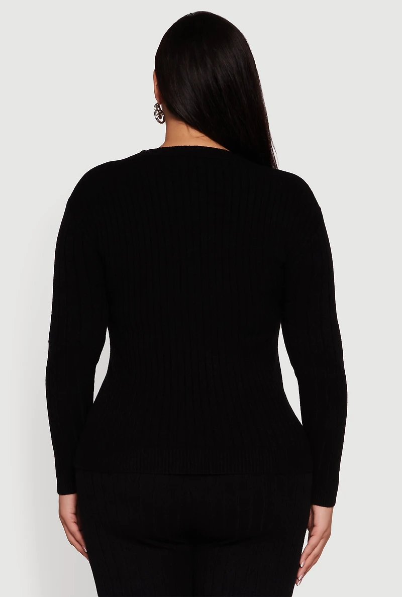 Womens Plus Cable Knit Long Sleeve Crew Neck Sweater, 2X