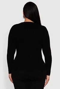 Womens Plus Cable Knit Long Sleeve Crew Neck Sweater, 2X