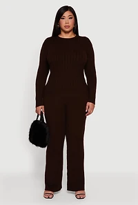 Womens Plus Cable Knit Long Sleeve Crew Neck Sweater,