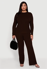 Womens Plus Cable Knit Long Sleeve Crew Neck Sweater,