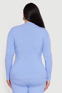 Womens Plus Cable Knit Long Sleeve Crew Neck Sweater, Blue,