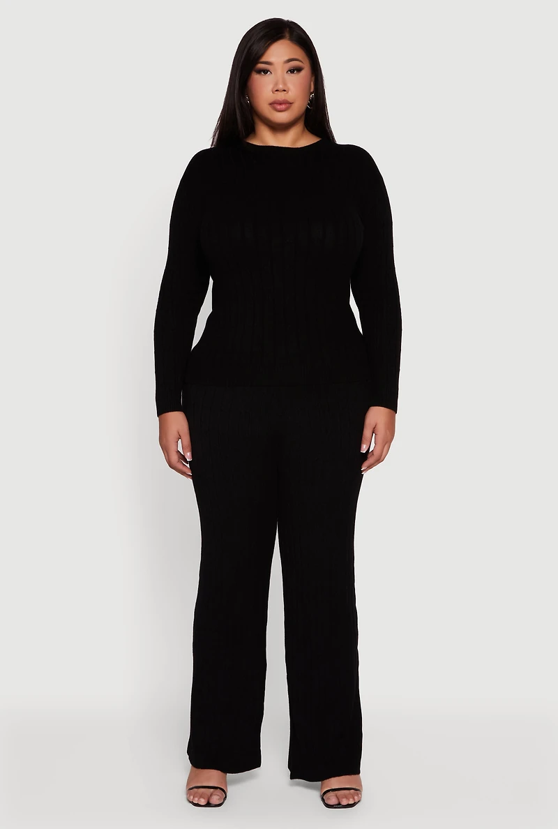 Womens Plus Cable Knit Drawstring Detail Pants,