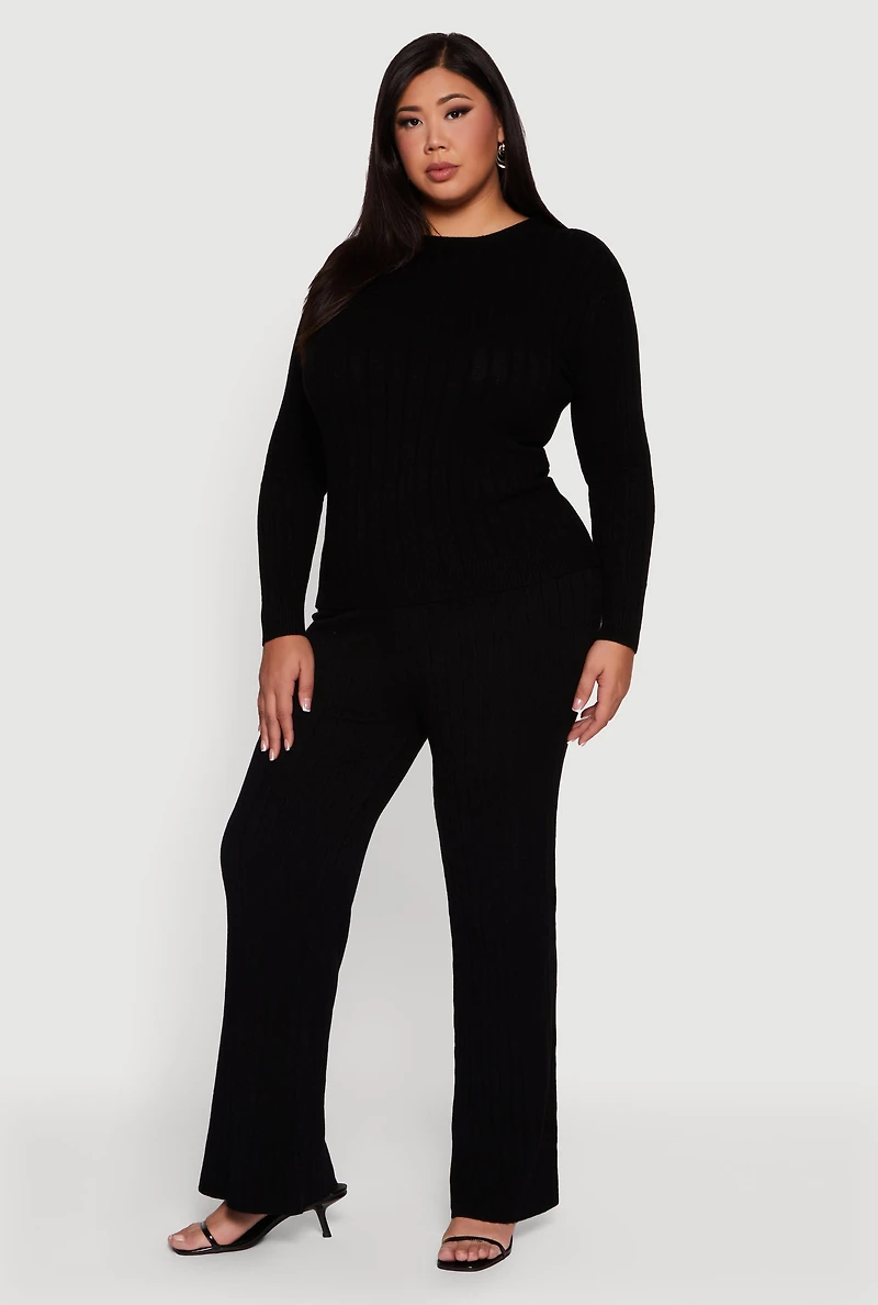 Womens Plus Cable Knit Drawstring Detail Pants,