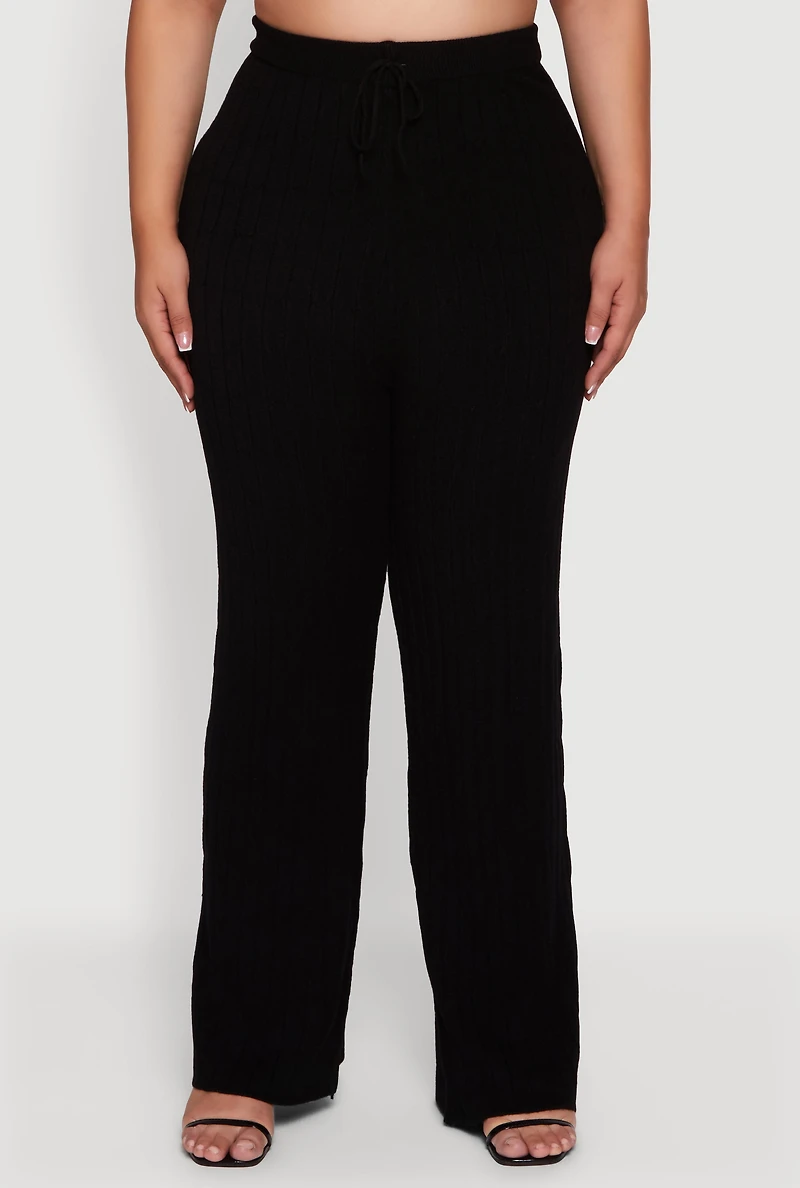 Womens Plus Cable Knit Drawstring Detail Pants,