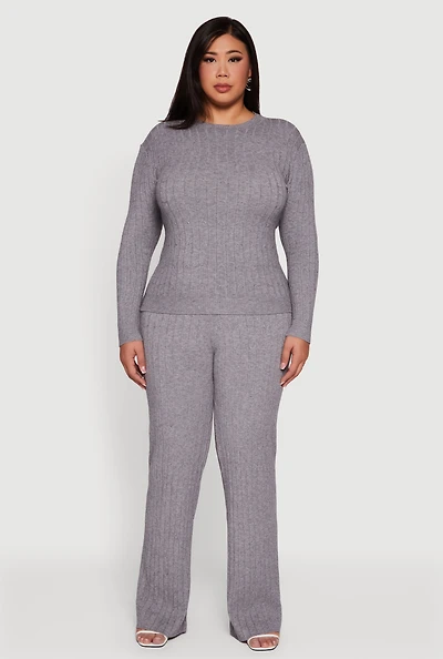 Womens Plus Size Cable Knit Drawstring Detail Pants, Grey, Size 3X