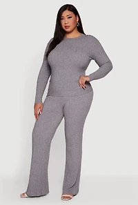 Womens Plus Size Cable Knit Drawstring Detail Pants, Grey, Size 3X