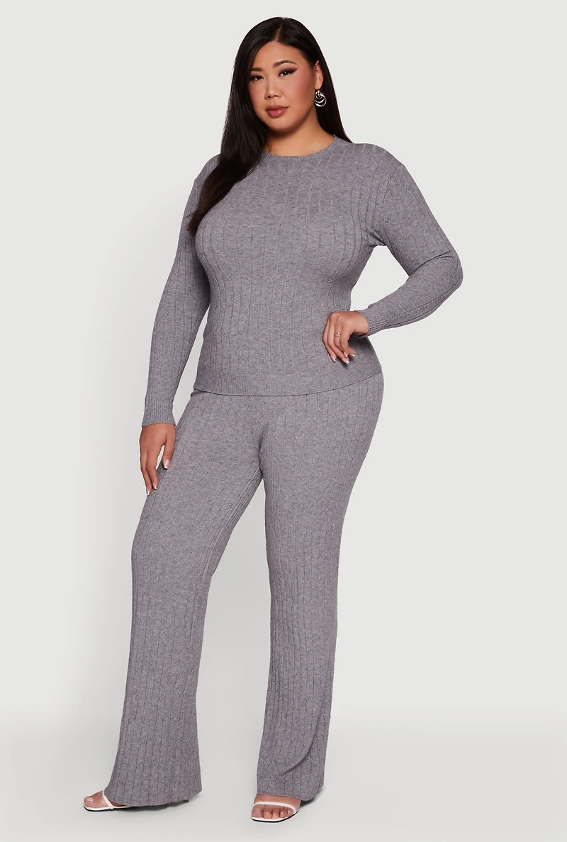 Plus Cable Knit Drawstring Detail Pants