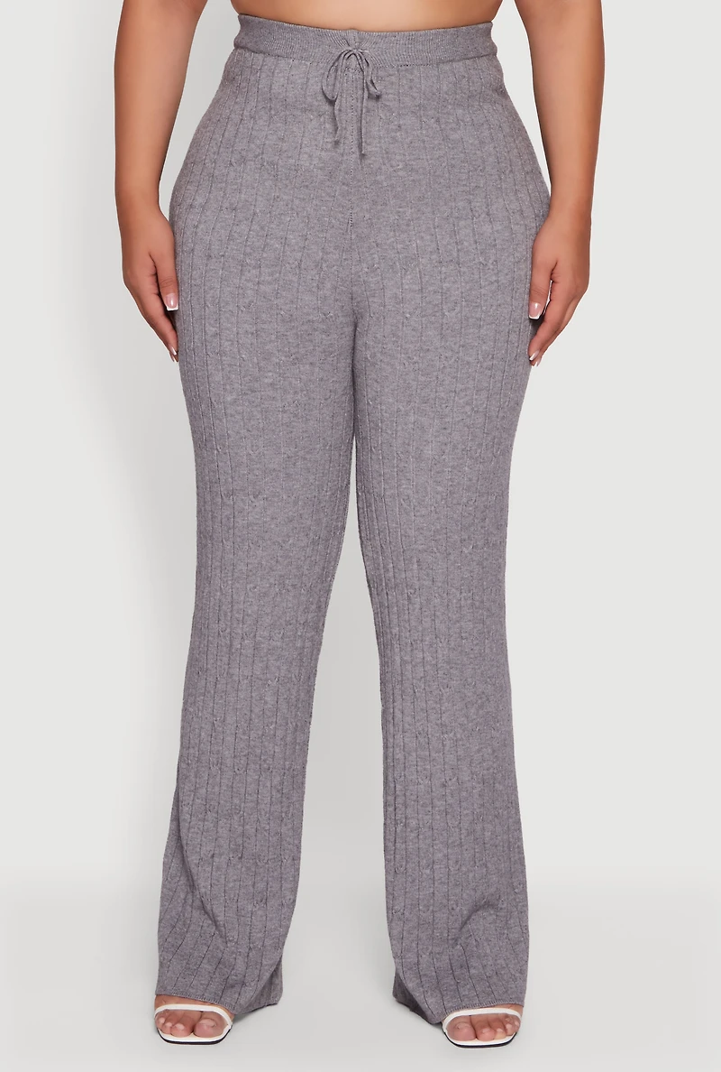 Womens Plus Size Cable Knit Drawstring Detail Pants, Grey, Size 3X