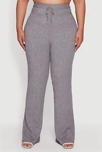 Womens Plus Size Cable Knit Drawstring Detail Pants, Grey, Size 3X