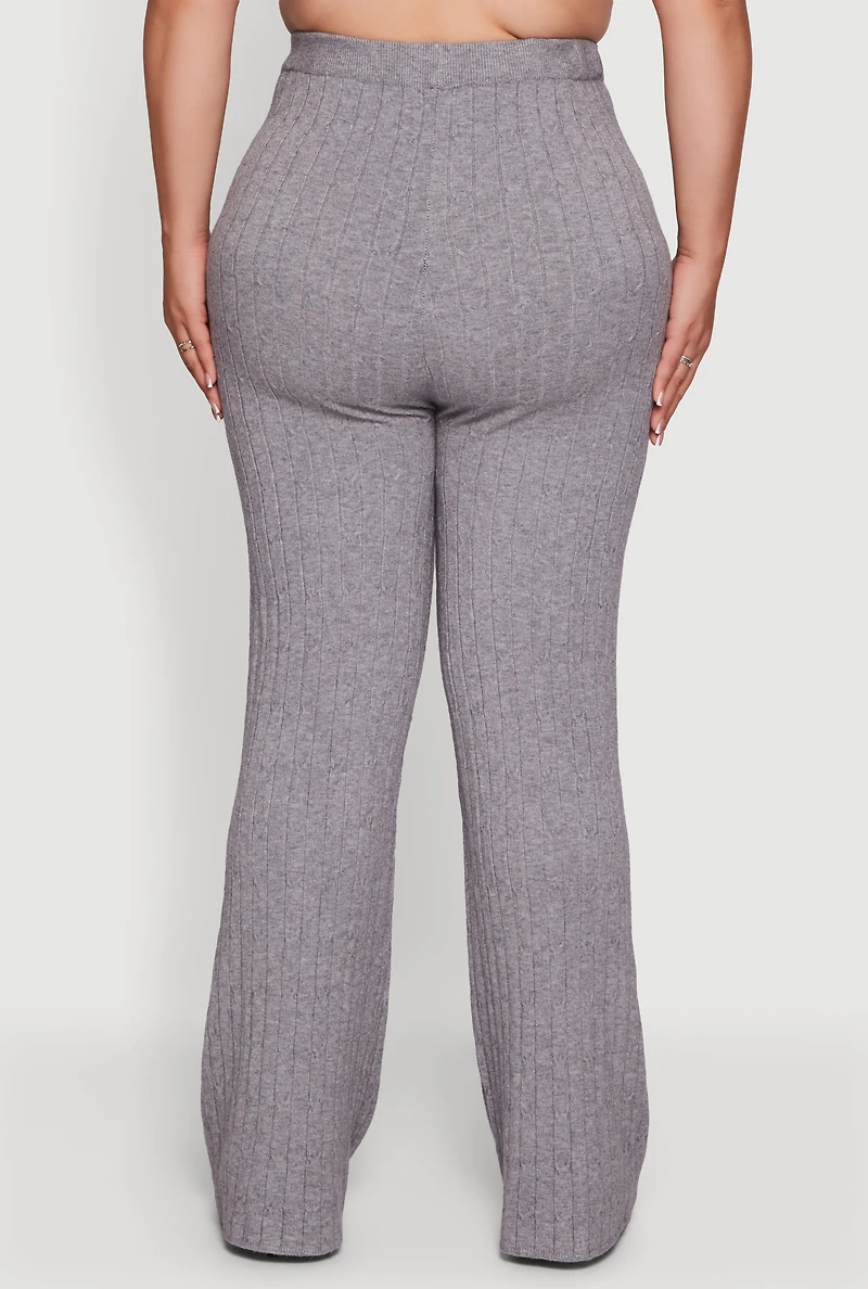 Womens Plus Size Cable Knit Drawstring Detail Pants, Grey, Size 3X