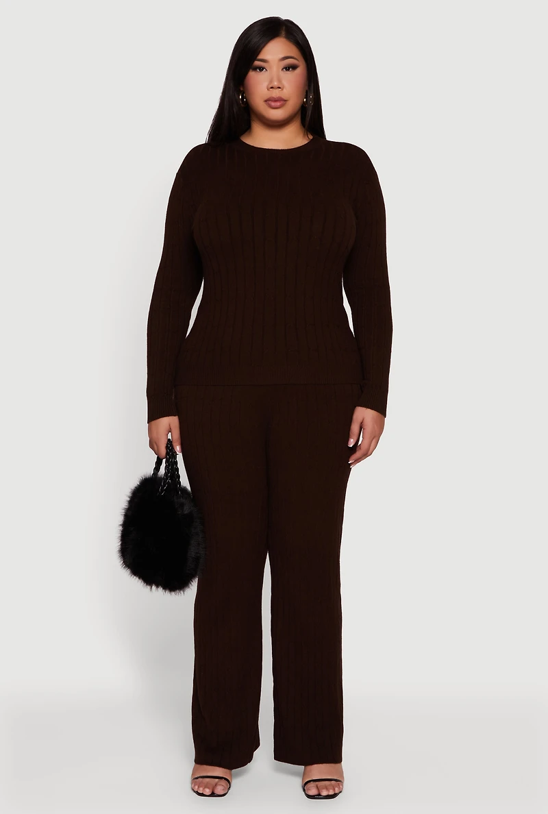 Plus Cable Knit Drawstring Detail Pants