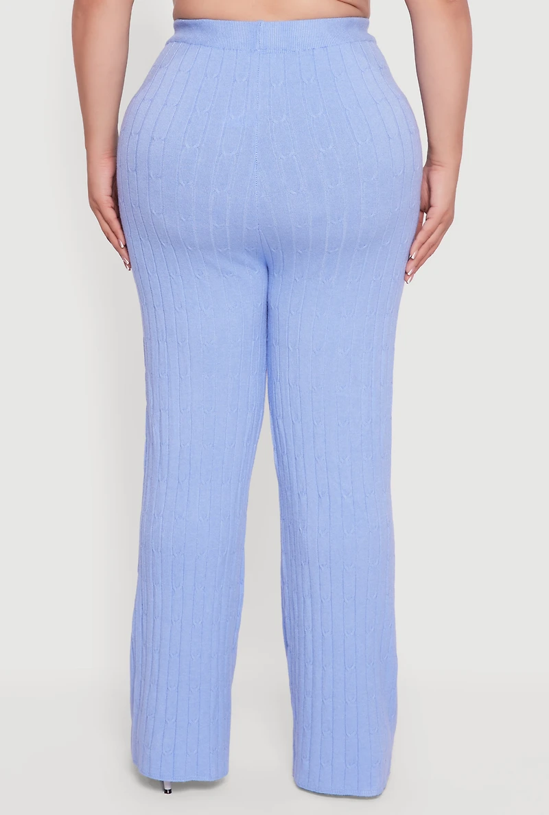 Womens Plus Size Cable Knit Drawstring Detail Pants, Blue, Size 3X