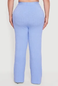 Womens Plus Size Cable Knit Drawstring Detail Pants, Blue, Size 3X