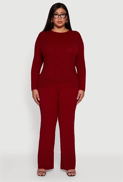 Plus Cable Knit Drawstring Detail Pants