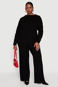Womens Plus Drawstring Detail Pull On Wide Leg Pants, 3X