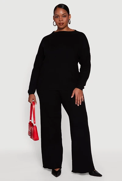 Womens Plus Drawstring Detail Pull On Wide Leg Pants,