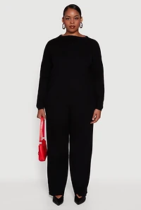Womens Plus Drawstring Detail Pull On Wide Leg Pants, 3X