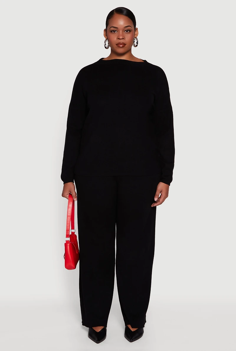 Womens Plus Drawstring Detail Pull On Wide Leg Pants, 2X