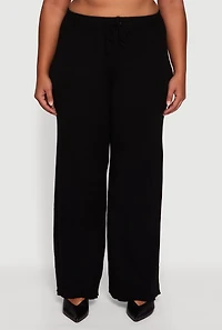 Womens Plus Drawstring Detail Pull On Wide Leg Pants, 3X