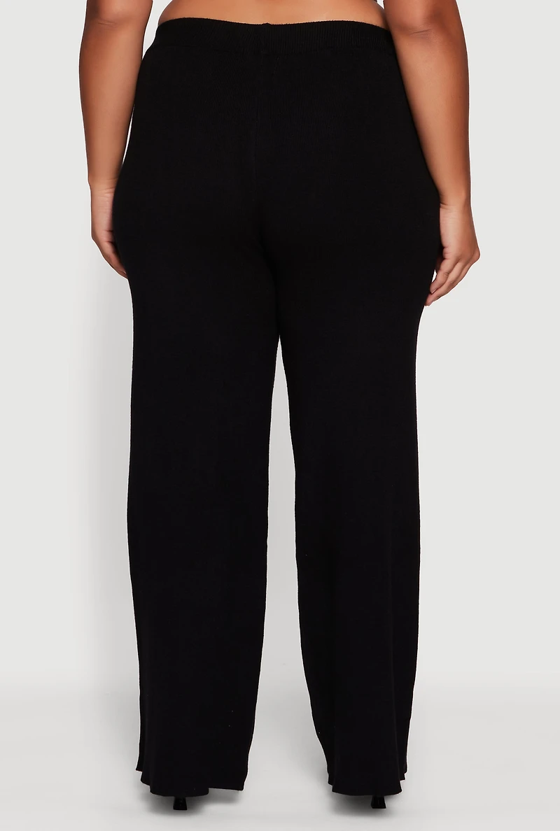 Womens Plus Drawstring Detail Pull On Wide Leg Pants, 3X