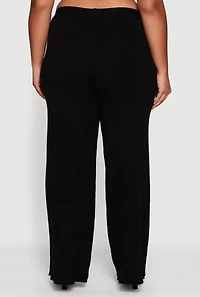 Womens Plus Drawstring Detail Pull On Wide Leg Pants, 3X