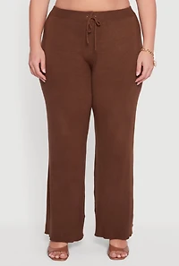 Womens Plus Drawstring Detail Pull On Wide Leg Pants,