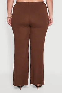 Womens Plus Drawstring Detail Pull On Wide Leg Pants,
