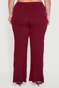 Womens Plus Drawstring Detail Pull On Wide Leg Pants,