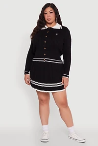 Womens Plus Bear Patch Graphic Varsity Stripe Cardigan,