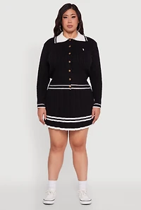 Womens Plus Bear Patch Graphic Varsity Stripe Cardigan,