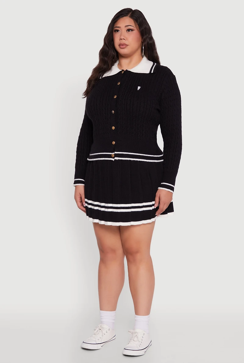 Womens Plus Bear Patch Graphic Varsity Stripe Cardigan,