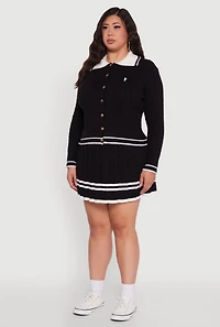 Womens Plus Bear Patch Graphic Varsity Stripe Cardigan,