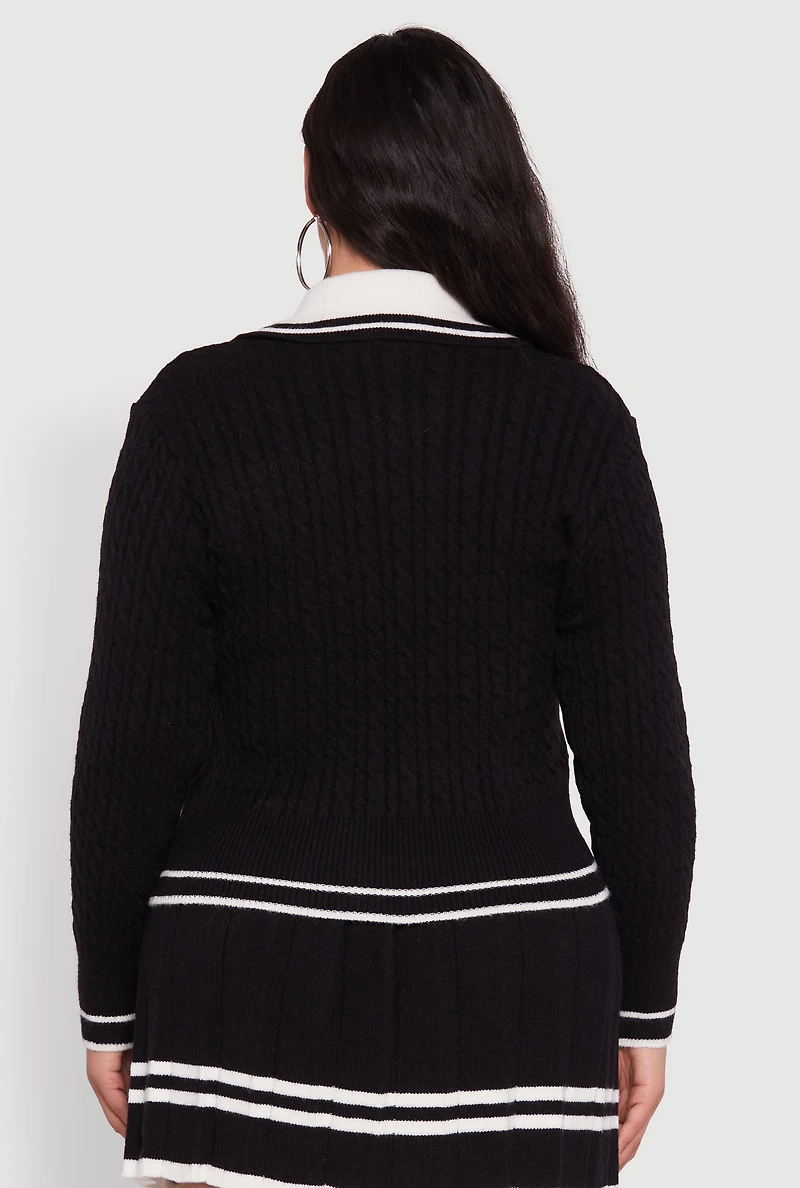 Womens Plus Bear Patch Graphic Varsity Stripe Cardigan,