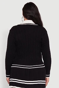 Womens Plus Bear Patch Graphic Varsity Stripe Cardigan,