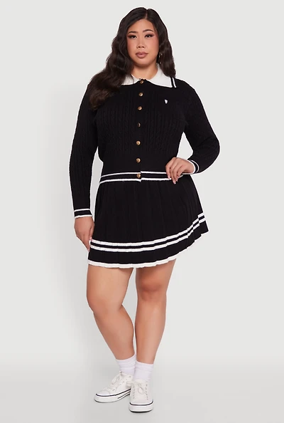 Womens Plus Size High Waisted Varsity Stripe Pleated Skirt, Black, Size 2X