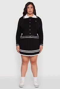 Womens Plus Size High Waisted Varsity Stripe Pleated Skirt, Black, Size 2X
