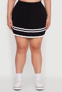 Womens Plus Size High Waisted Varsity Stripe Pleated Skirt, Black, Size 2X