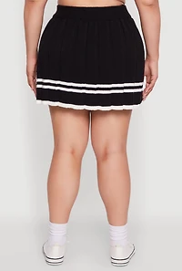 Womens Plus Size High Waisted Varsity Stripe Pleated Skirt, Black, Size 2X