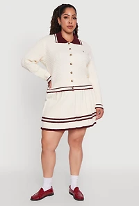 Womens Plus Size High Waisted Varsity Stripe Pleated Skirt, White, Size 1X
