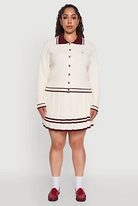 Womens Plus Size High Waisted Varsity Stripe Pleated Skirt, White, Size 1X