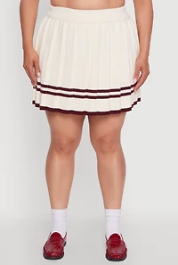Womens Plus Size High Waisted Varsity Stripe Pleated Skirt, White, Size 1X