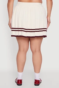 Womens Plus Size High Waisted Varsity Stripe Pleated Skirt, White, Size 1X