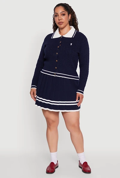 Womens Plus High Waisted Varsity Stripe Pleated Skirt, Blue,
